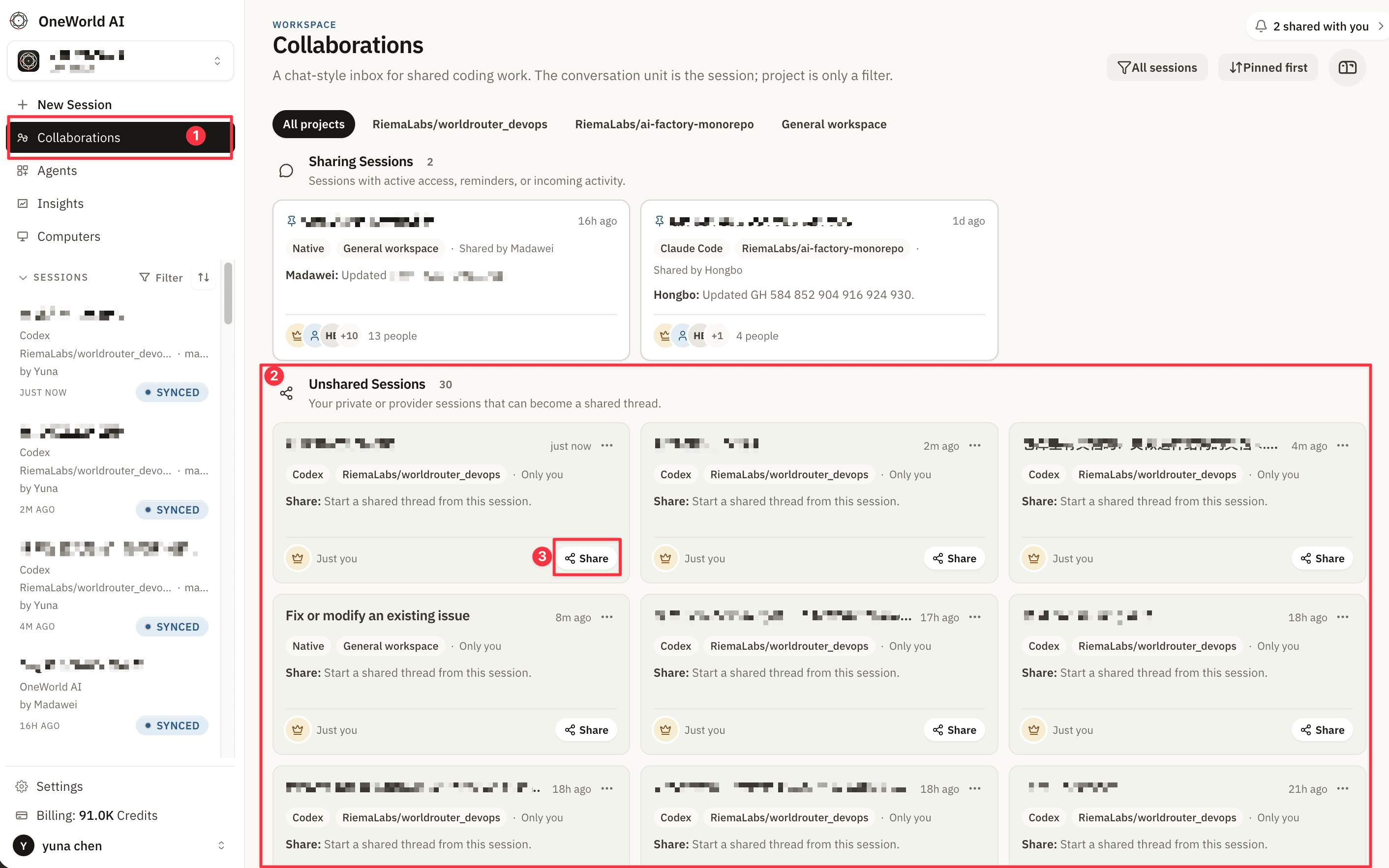 Local Agent sessions synced into OneWorld AI Collaborations