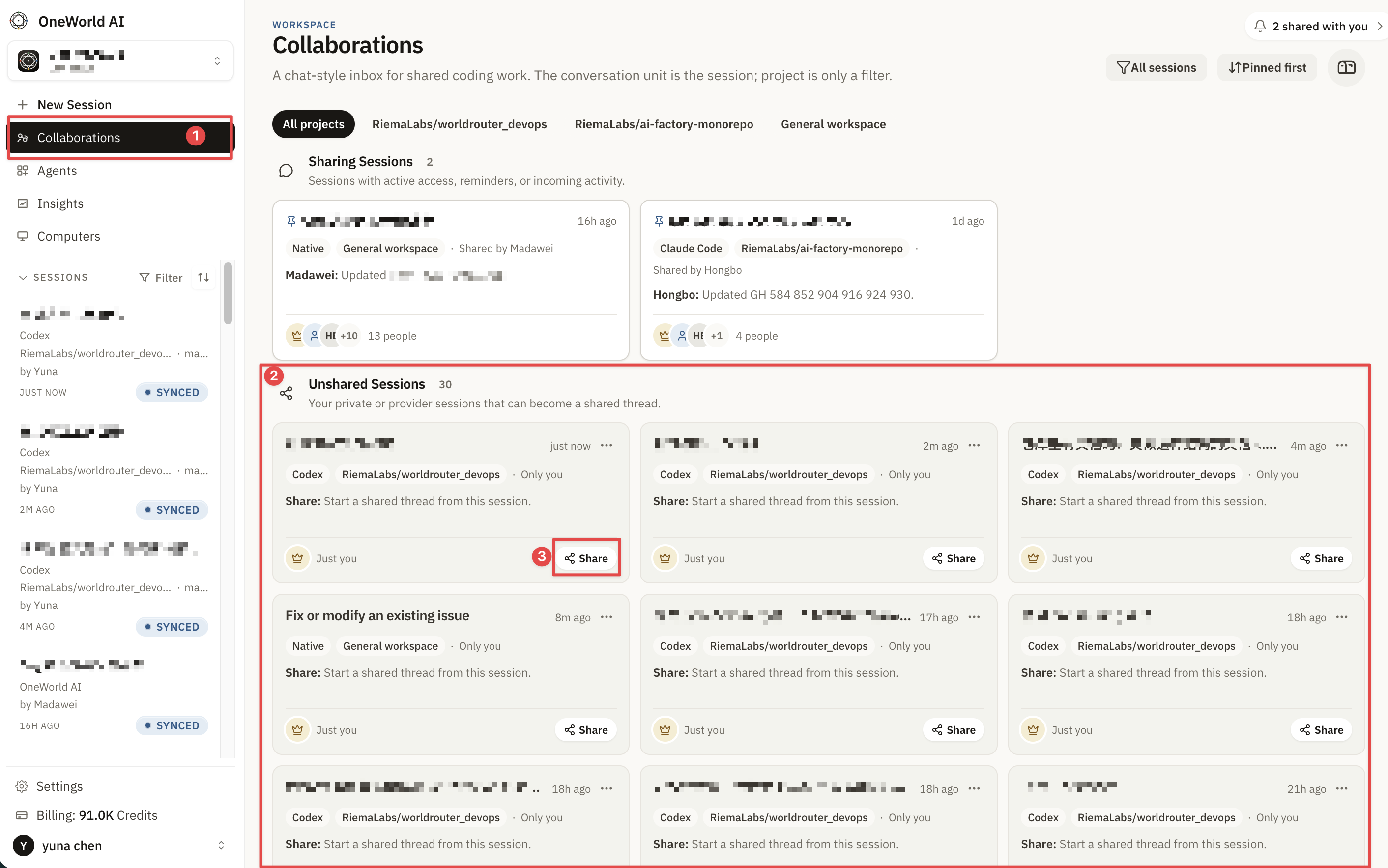 Local Agent sessions synced into OneWorld Collaborations